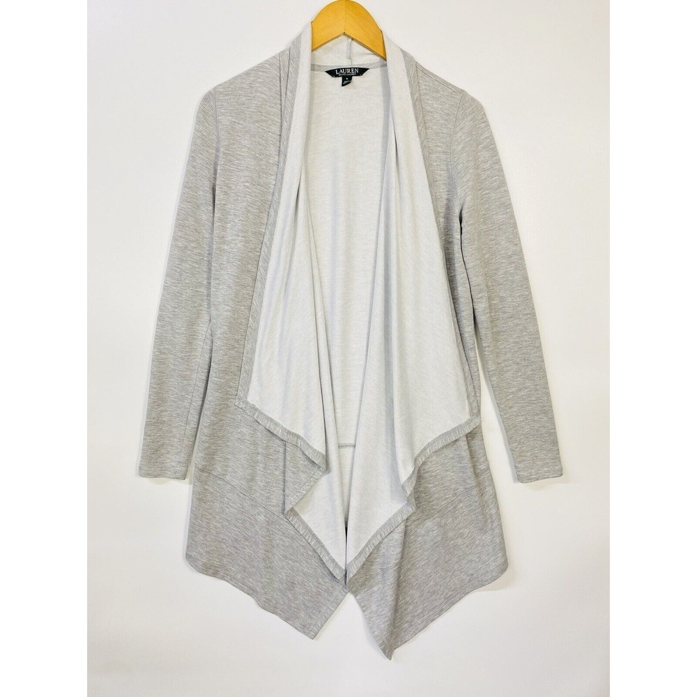 Lauren Ralph Lauren Womens Long Cardigan Small Gray Open Front Asymmetric